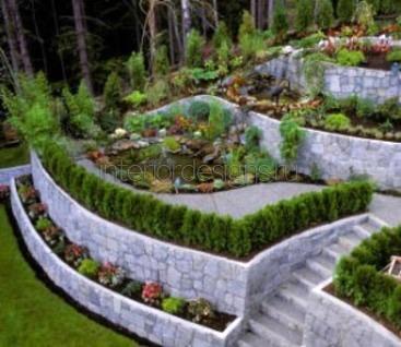 Примери за ландшафтен дизайн - озеленяване тераси на склона