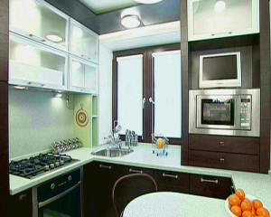 Кухня обновяването на Хрушчов 5 кв изпълнения, кухня ремоделиране в Хрушчов с колона газ Фото