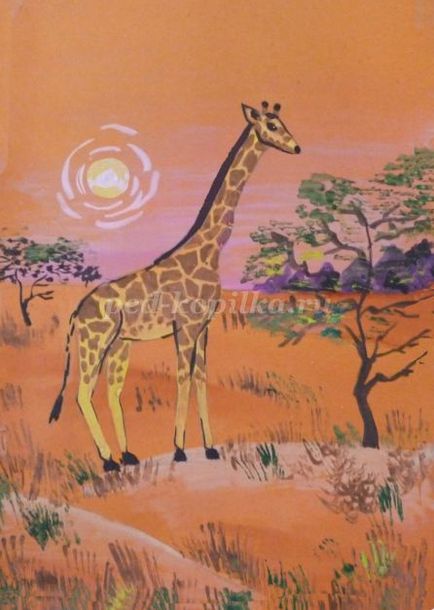 Рисуване жираф в етапа със снимки в подготвителна група доу