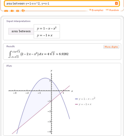 WolframAlpha на руски как да намерите областта на фигурата, ограничена от кривите