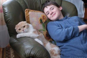 Котка ближе собственик човек червена котка (човек) Котка ближе лицето на домакин червена котка