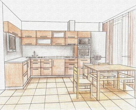 Кухня с ръцете си чертежи и схеми, как да се изчисли размера и подробно, видео и снимки