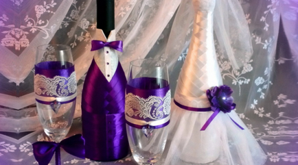 Осъществяване на сватбени чаши и бутилки с ръце материали за боядисване
