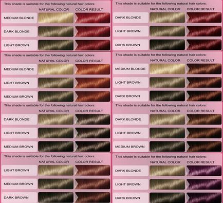 Палитрата от цветове за коса палитри (палитра) избирате цвета, фото