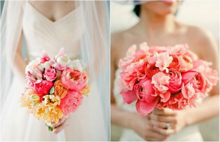 Сватба в коралов цвят - дизайнерски идеи, образът на булката и младоженеца в коралови цветове, снимки