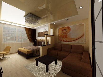Дизайн всекидневна комбинирана с една спалня в една стая
