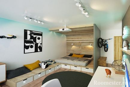 стая дизайн за един млад човек в модерен стил - интериор снимка