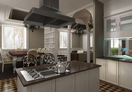 Кухненски дизайн в частен дом в интериора на различни представяния