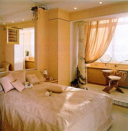 Спалня дизайн, съчетан с лоджия снимка