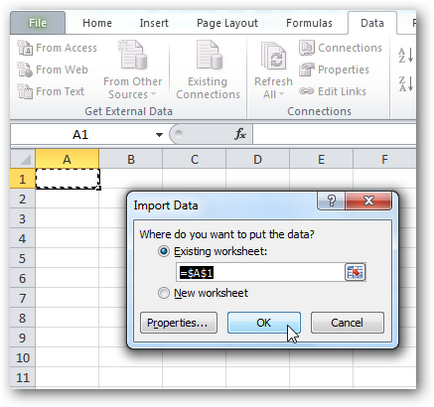 Импортиране на данни в Excel 2010 от интернет