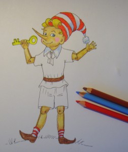 Как да се направи Пинокио, постепенно се направи с молив, моето бебе