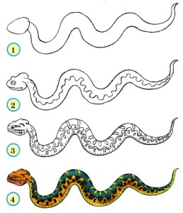 Как да нарисува красив змия молив