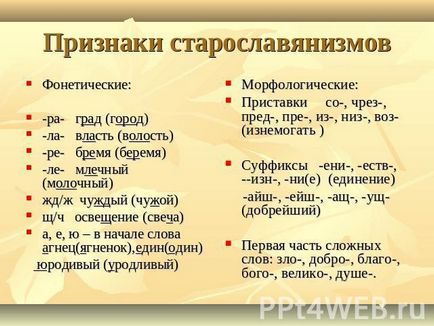 Как да разпознаем признаците на примери staroslavyanizmy staroslavyanizmy