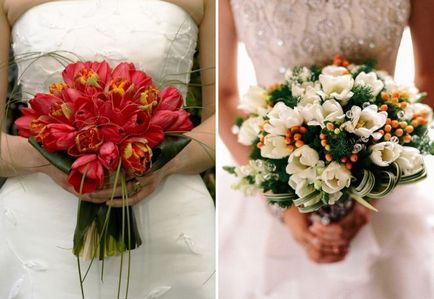 Красива стилна сватба букет от лалета и ириси, рози, божури, фрезия