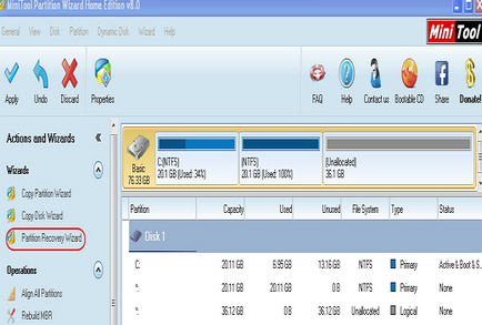 MiniTool магьосник дял раздел възстановяване Home Edition