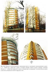 Разполага с архитектурната композиция на многофамилни жилищни сгради (сгради жилищни сгради)