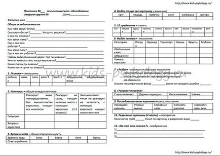 Протокол от психологическо изследване на деца от различни възрастови групи