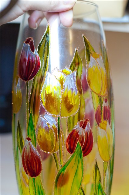 Боядисани стъклена ваза стъклопис бои - Справедливи Masters - ръчна изработка, ръчно изработени
