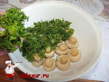 Салата - гъба поляна - пиле рецепта със снимка