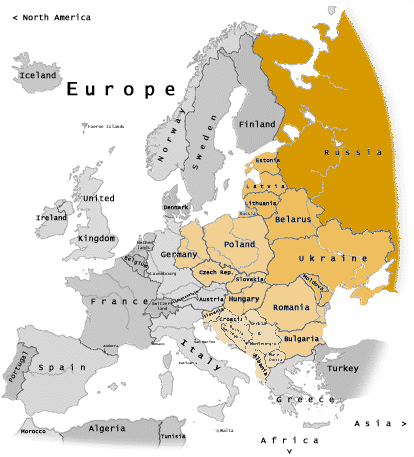 Източна Европа, в списъка на страните от Източна Европа, картата за туристите