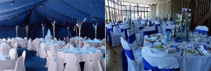 Сватба в бяло и синьо цвят декорация празнични идеи рокли и орнаменти със снимки