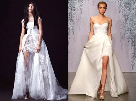 Сватбена рокля-трансформатор 2017 (56 изображения) със сваляща се пола, късо, дантела