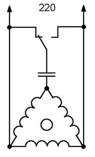 Схема на свързване за трифазен мотор 380V до 220V през кондензатора