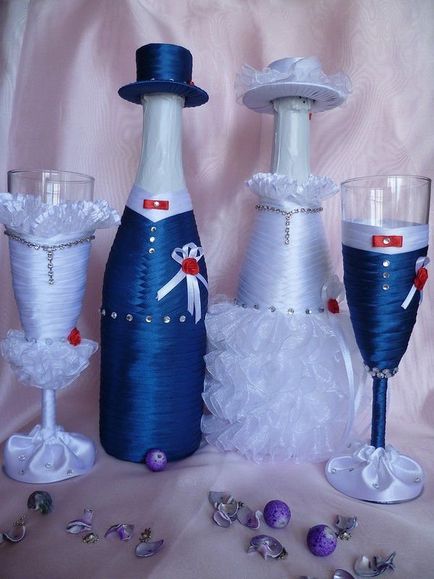 Декорация на бутилки за сватба ленти със собствените си ръце, майсторски клас
