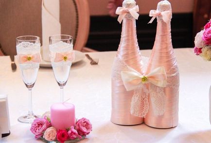 Декорация на бутилки за сватба ленти със собствените си ръце, майсторски клас
