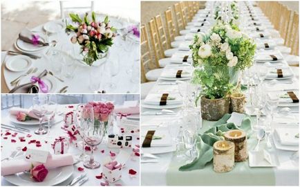 Сватба маса декорация младоженци платове, цветя и свещи - дизайнерски идеи със снимки