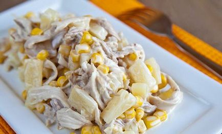 Как да се подготви салата с ананас стъпка пиле гъби рецепта по стъпка