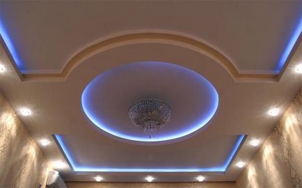 Опънати тавани и опции за осветление, ползите прожектори, фото и видео