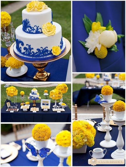 Синьо и жълто сватба украса