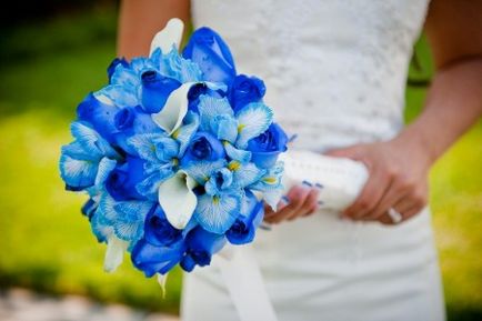 Синя сватба украса, стил на облекло, аксесоари