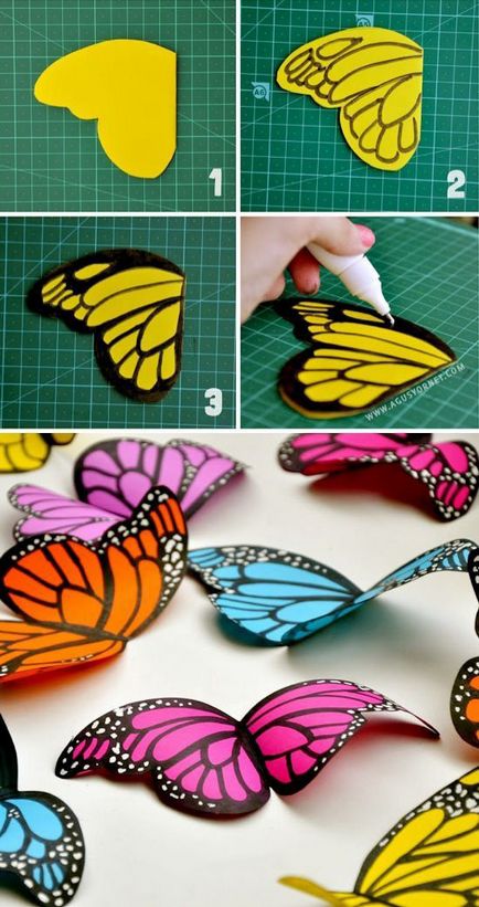 Как да си направим обема на хартия пеперуди, за да украсят стените