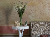 Красива декоративна мазилка, снимка в интериора на хола, кухня, спалня, заявка