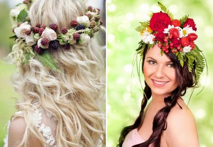 Мода сватба прическа с цветя - дълги, средни и къси коси, с воал и без