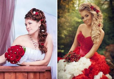 Мода сватба прическа с цветя - дълги, средни и къси коси, с воал и без