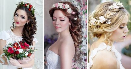 Сватба венец на главата си - изображение сватба с венец от цветя, плодове, панделки, пера