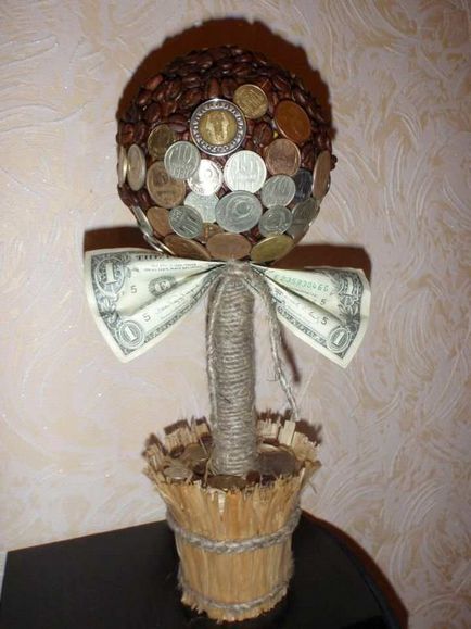 Topiary на монетите със собствените си ръце стъпки снимки, майсторски клас, дърво пари от кафе и монети като