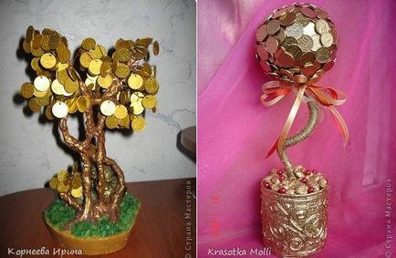 Topiary на монетите със собствените си ръце стъпки снимки, майсторски клас, дърво пари от кафе и монети като