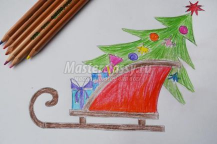 Как да нарисувате Дядо Коледа с шейна стъпка снимка