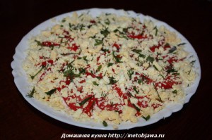 Салата с домати и месо, домашно приготвена храна (салата) Салата с домати и месо, дома за готвене