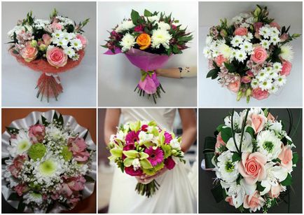 Сватбен букет от хризантеми - възможности за комбиниране с рози, гербери и карамфили снимка