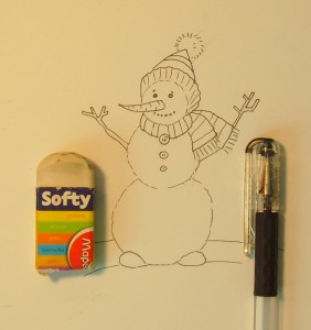 Как да се направи снежен човек, постепенно се направи с молив, моето бебе