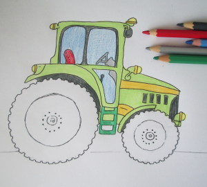 Как да се направи трактор, постепенно се направи с молив, моето бебе
