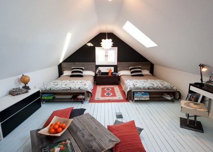 Спалня в таванските необичайни идеи, дизайн, интериор снимки