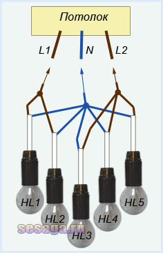 електрически схеми полилеи като 2, 3, 5 лампи
