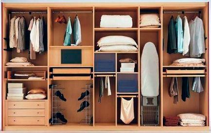 Вътрешен пълнеж за гардероби за избор на вътрешността на шкафа в коридора и спалнята (снимка)