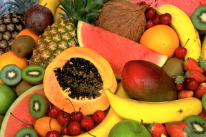 Екзотични тропически плодове и плодове и снимка авокадо, дуриан и мангостан